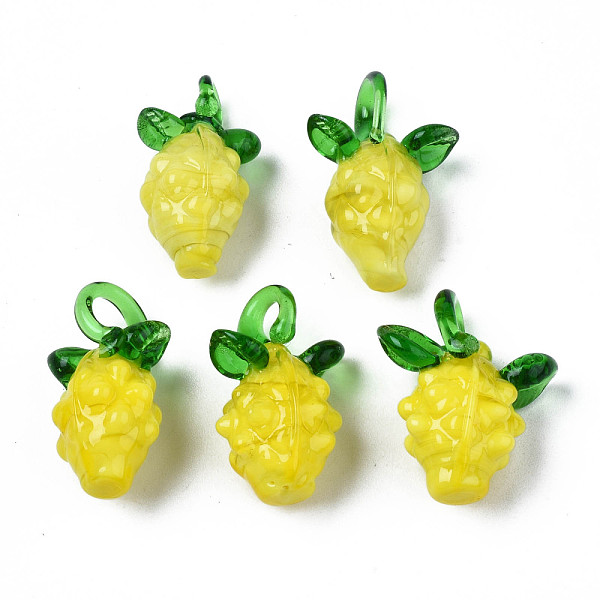 

PandaHall Handmade Bumpy Lampwork Pendants, Pineapple, Yellow, 23.5x10.5~11.5x13~19mm, Hole: 2.5~5x3~7mm Lampwork Fruit Yellow