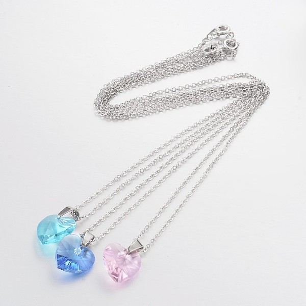 

PandaHall Platinum Plated Brass Necklaces, with Glass Heart Pendant and Spring Ring Clasps, Mixed Color, 17.9 inch, 1.6mm Glass Multicolor