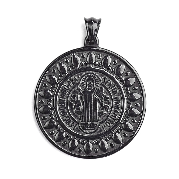 

PandaHall 304 Stainless Steel Pendants, Hip-Hop Pendants, Flat Round with Saint Benedict Medal, Electrophoresis Black, 45x40.5x3mm, Hole...
