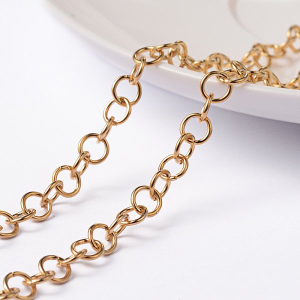 

PandaHall 3.28 Feet Ion Plating(IP) 304 Stainless Steel Rolo Chains, Belcher Chain, Unwelded, Golden, 5x0.8mm 304 Stainless Steel