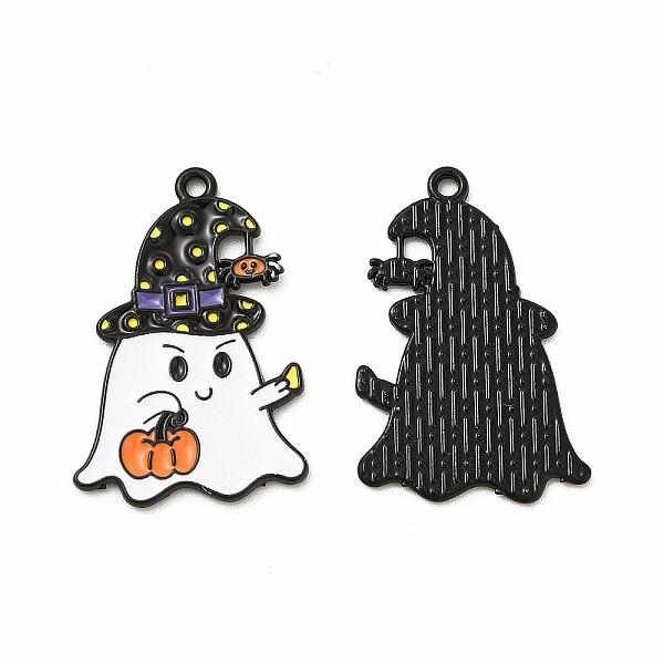 

PandaHall Rack Plating Alloy Enamel Pendants, Cadmium Free & Nickel Free & Lead Free, Halloween Theme, Ghost with Hat & Pumpkin Pattern..., Black