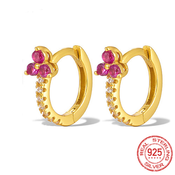 

PandaHall Real 18K Gold Plated 925 Sterling Silver Micro Pave Cubic Zirconia Hoop Earrings, Clover, Camellia, 12x10x1mm Sterling Silver..., Pink