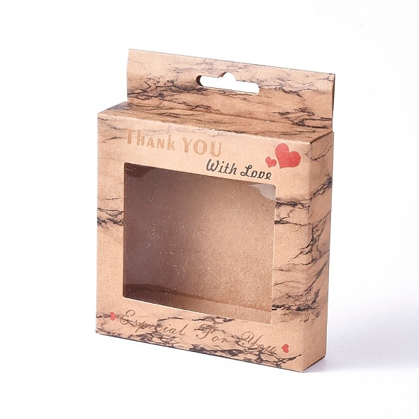 

PandaHall Kraft Paper Boxes, Clear Window Packaging Boxes, Rectangle with Word Thank You, BurlyWood, Box: 10x10cm, Unfold: 19.4x12.5x0.08cm..., Orange