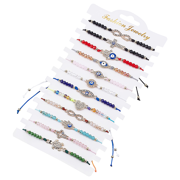 

PandaHall SUNNYCLUE 12Pcs 12 Style Handmade String Bracelets Adjustable String Bracelets Pack Rhinestone Charms Bracelets Evil Eye Charms..., Multicolor