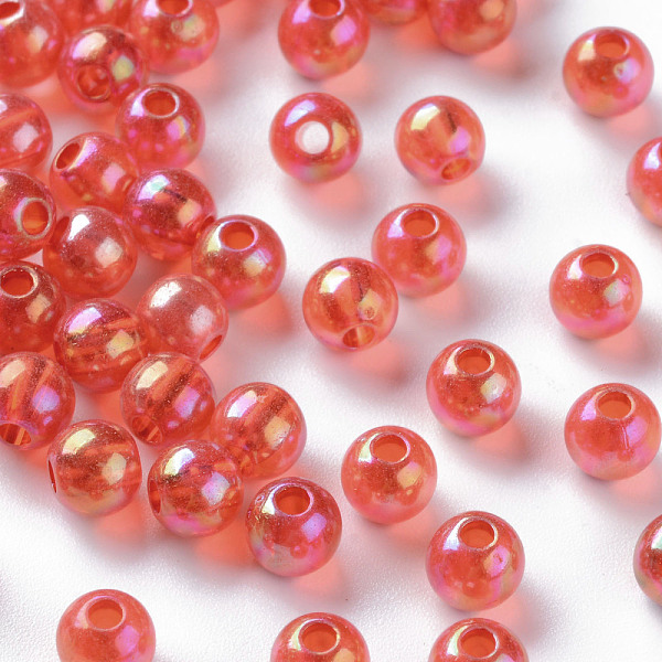 

PandaHall Transparent Acrylic Beads, AB Color Plated, Round, Orange Red, 6x5mm, Hole: 1.8mm, about 4400pcs/500g Acrylic Round