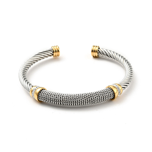 

PandaHall 304 Stainless Steel Twist Rope Shape Open Cuff Bangle with Rhinestone for Women, Crystal, Inner Diameter: 2-1/8 inch(5.4cm)..., Clear