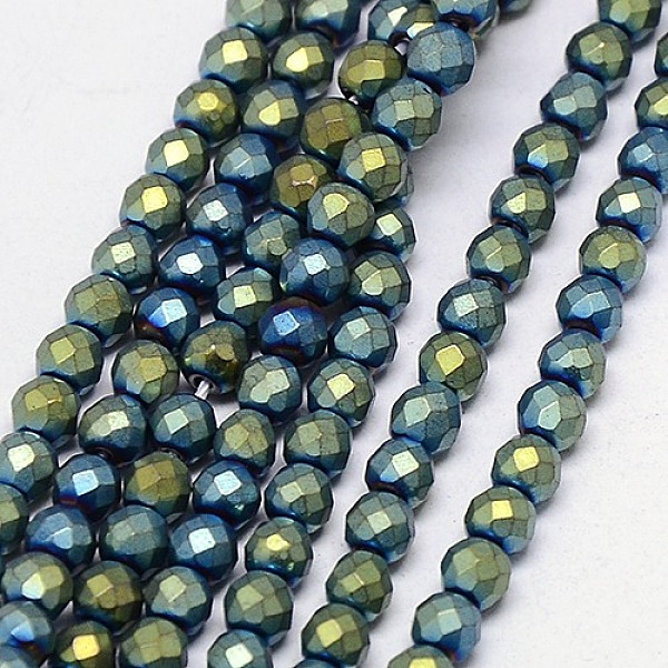 

PandaHall Electroplate Non-magnetic Synthetic Hematite Beads Strands, Faceted, Frosted, Round, Grade A, Green Plated, 3mm, Hole: 1mm, about...