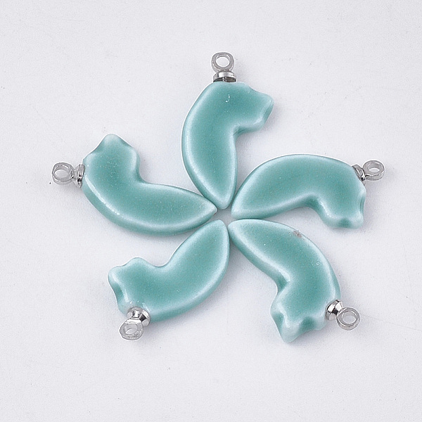 

PandaHall Handmade Porcelain Pendants, Bright Glazed Porcelain, with Brass Findings, Tusk Shape, Platinum, Light Sea Green...