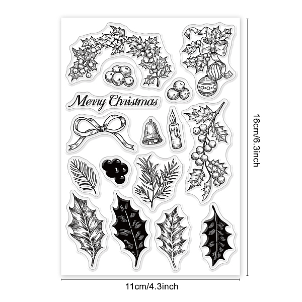 

PandaHall BENECREAT Merry Christmas Themed Clear Stamps, Holly Leaf/Pine Needle/Candle/Bell/Bow Pattern Clear Rubber Stamps for Paper Card...