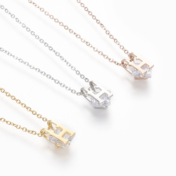 

PandaHall 304 Stainless Steel Initial Pendant Necklaces, with Cable Chains and Rhinestones, Letter H, Mixed Color, 15.8 inch(40.2cm)..., Clear