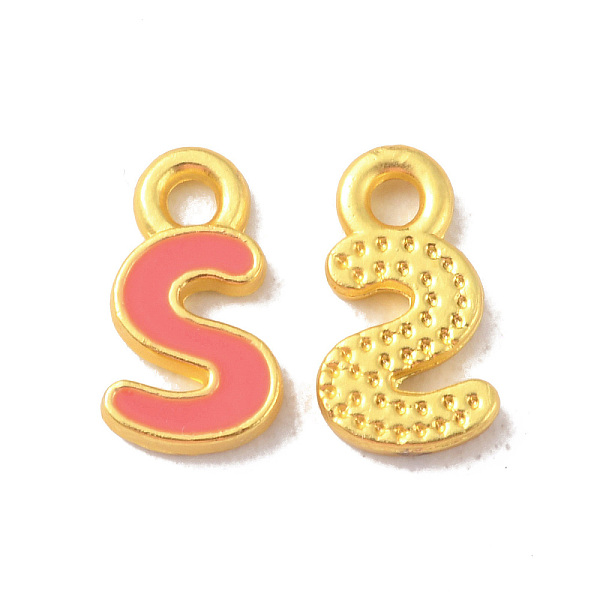 

PandaHall Alloy Enamel Pendants, Matte Gold Color, Letter Charm, Nickel Free, Letter S, 10.5x6x1.5mm, Hole: 1.6mm Alloy+Enamel Letter S