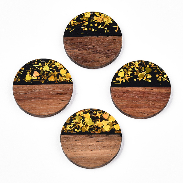 

PandaHall Opaque Resin & Walnut Wood Pendants, Flat Round Charms with Paillettes, Black, 28.5x3.5mm, Hole: 2mm Resin+Wood Flat Round Black