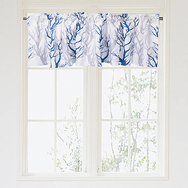 

PandaHall SUPERDANT Tree Branches Window Curtain Valance Blue Toned Window Treatment Valances Small Window Kitchen Curtains for Bedroom...