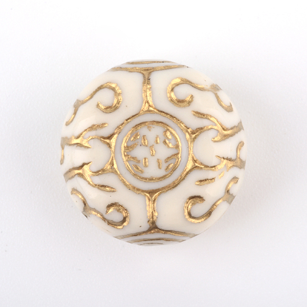 

PandaHall Flat Round Plating Acrylic Beads, Golden Metal Enlaced, Beige, 17x9.5mm, Hole: 2mm, about 250pcs/500g Acrylic Flat Round Yellow