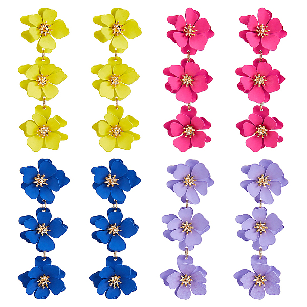 

PandaHall FIBLOOM 4 Pairs 4 Colors Alloy Flower Dangle Stud Earrings for Women, Mixed Color, 76~77x27mm, 1 Pair/color Alloy Flower..., Multicolor
