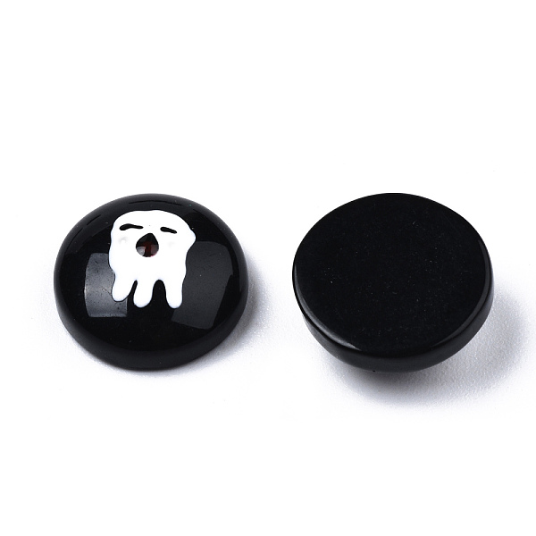 

PandaHall Halloween Opaque Resin Enamel Cabochons, Half Round with White Ghost, Black, 14x6mm Resin Half Round Black
