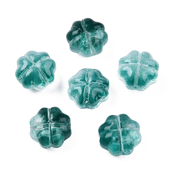 

PandaHall Transparent Spray Painted Glass Beads, Clover, Dark Cyan, 11.5x11.5x7.5mm, Hole: 1mm Glass Clover