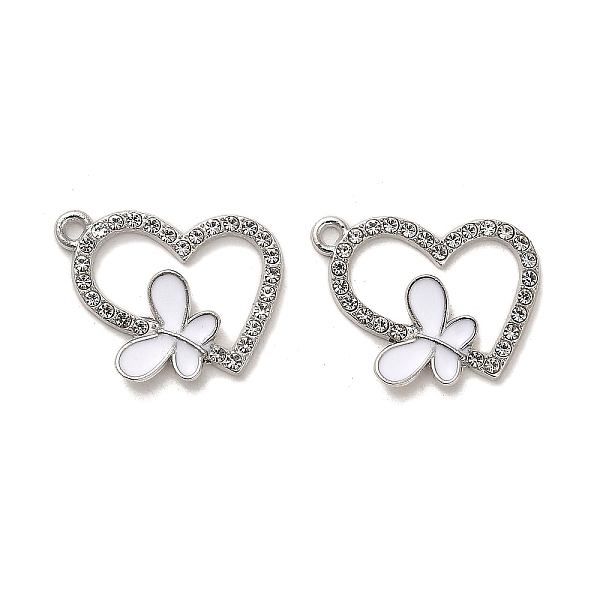 

PandaHall Alloy Enamel Pendants, with Crystal Rhinestone, Platinum, Heart with Butterfly Charm, White, 23x20x2mm, Hole: 1.5mm Alloy...