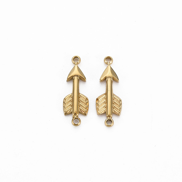 

PandaHall Ion Plating(IP) 304 Stainless Steel Connector Charms, Cadmium Free & Nickel Free & Lead Free, Arrow, Golden, 16x5.5x1.5mm, Hole...