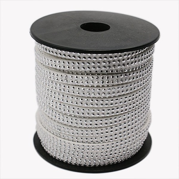

PandaHall 2 Row Silver Aluminum Studded Faux Suede Cord, Faux Suede Lace, White, 5x2mm, about 20yards/roll Faux Suede+Rivet White
