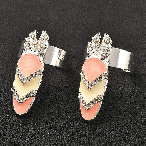 

PandaHall Alloy Women Fingernail Rings, with Acrylic Rhinestone, Nail Cover Ring Nail Art Charm Bowknot Finger Decoration, Light Gold..., Clear