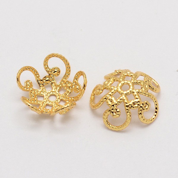 

PandaHall 5-Petal Brass Fancy Bead Caps, Cadmium Free & Nickel Free & Lead Free, Flower, Golden, 4x10mm, Hole: 1mm Brass