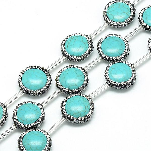 

PandaHall Synthetic Turquoise Rhinestone Beads, Dyed, Flat Round, Turquoise, 17~18x6mm, Hole: 1mm Synthetic Turquoise Flat Round Green