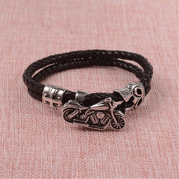

PandaHall Braided Leather Cord Bracelets, Multi-strand Bracelets, with 316 Surgical Stainless Steel Motorcycle Clasps, Antique Silver, Black...