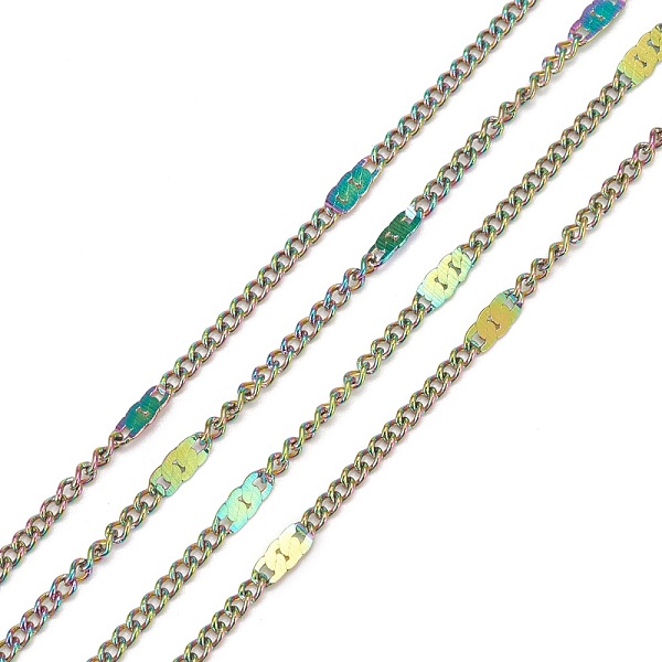 

PandaHall Ion Plating(IP) 304 Stainless Steel Figaro Chains, with Spool, Soldered, Rainbow Color, Link: 2~5.2x1.4x0.9mm, about 32.8 Feet...