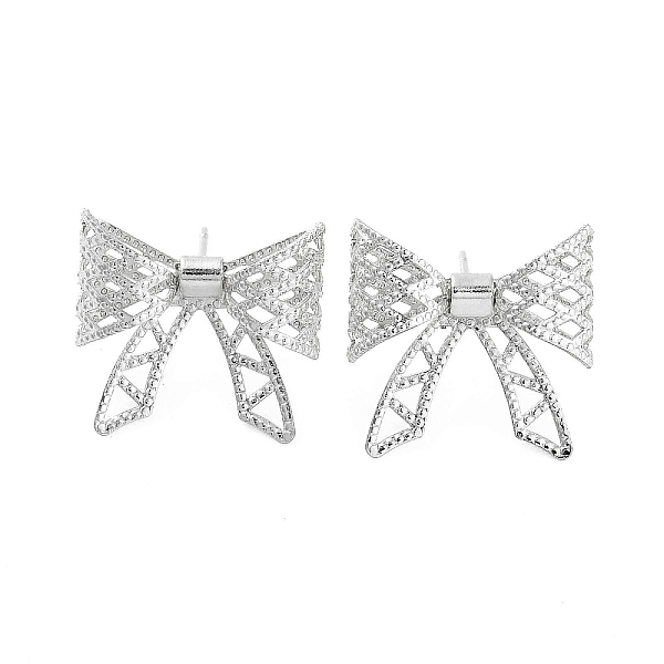 

PandaHall Hollow Bowknot Brass Stud Earrings, Long-Lasting Plated, Lead Free & Cadmium Free, Platinum, 20x21mm Brass Bowknot