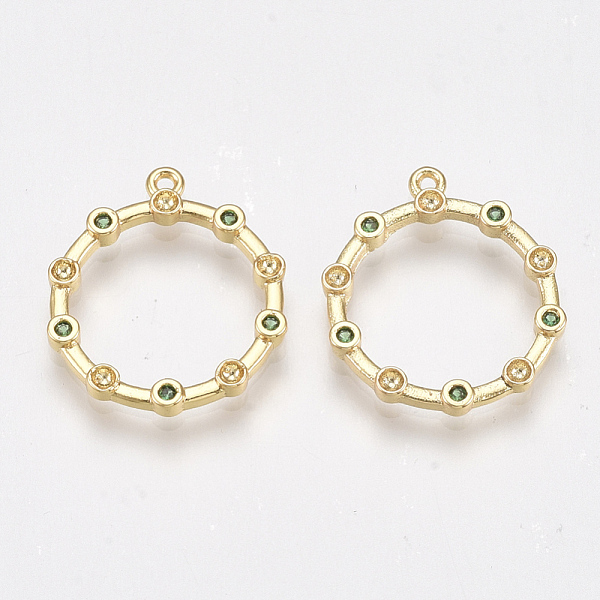 

PandaHall Brass Pendant Rhinestone Settings, with Cubic Zirconia, Nickel Free, Real 18K Gold Plated, Ring, Green, Fit for 1.5mm rhinestone...