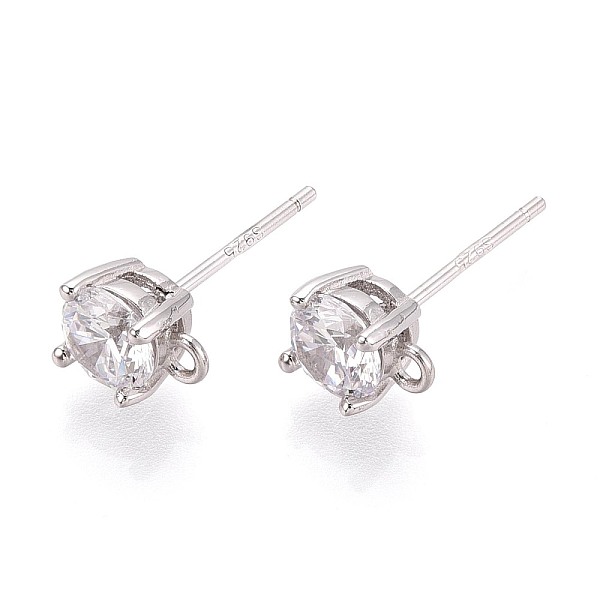 925 Sterling Silver Micro Pave Clear Cubic Zirconia Stud Earring Findings