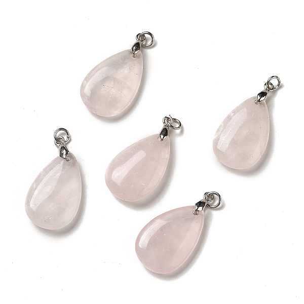 

PandaHall Natural Rose Quartz Pendants, Teardrop Charms, with Platinum Plated Brass Snap on Bails, Lead Free & Cadmium Free...