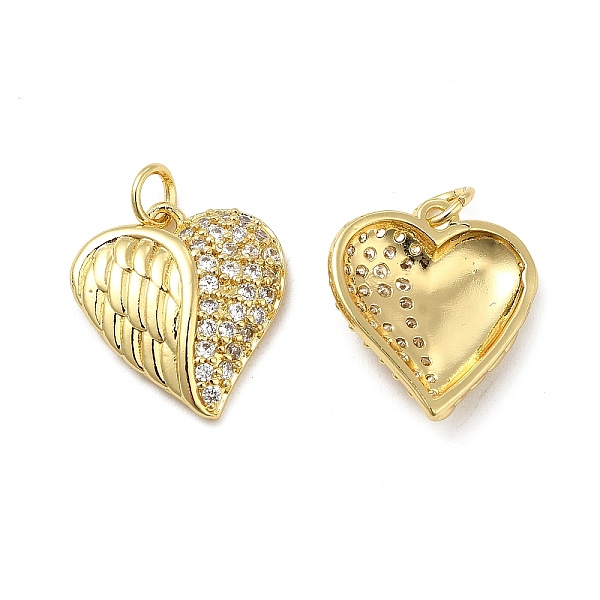 

PandaHall Brass Micro Pave Clear Cubic Zirconia Pendants, with Jump Ring, Heart with Wing Charm, Real 18K Gold Plated, 17.5x16x4mm, Hole...