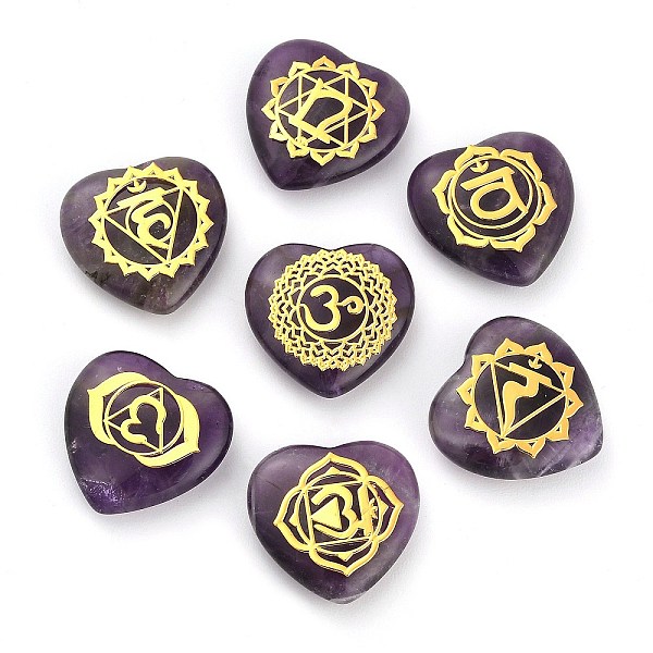 

PandaHall 7Pcs 7 Styles Chakra Natural Amethyst Love Heart Ornaments Figurines, Reiki Energy Stone Balancing Meditation Gift, 20x20x6mm...