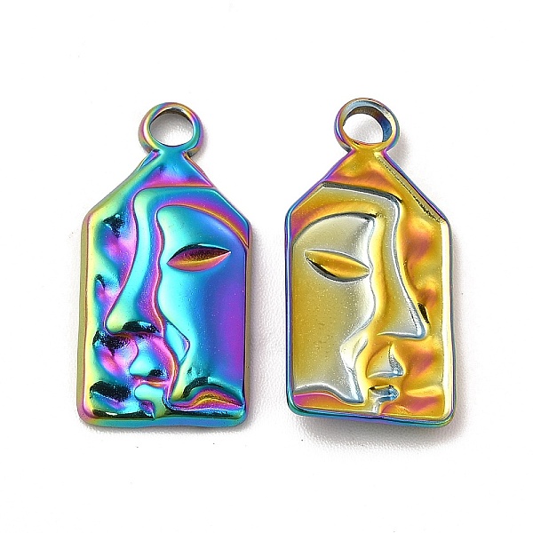 

PandaHall Ion Plating(IP) 304 Stainless Steel Pendants, Rectangle with Human Face Charm, Rainbow Color, 22x11x3mm, Hole: 2.3mm 304...