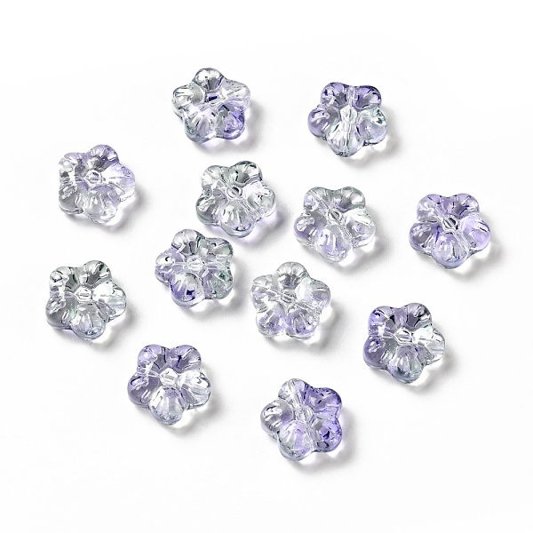 

PandaHall Transparent Glass Beads, Plum Blossom Flower, Lilac, 12.5x13x5.5mm, Hole: 1.2mm Glass Flower Purple