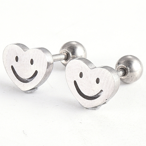 

PandaHall 201 Stainless Steel Barbell Cartilage Earrings, Screw Back Earrings, Heart with Smiling Face, Stainless Steel Color, 6x8x2mm, Pin...
