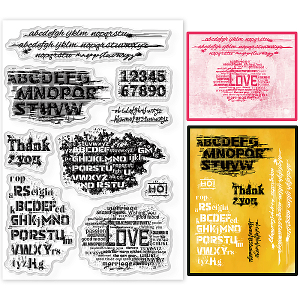 

PandaHall GLOBLELAND Faded Artistic Text Clear Stamps Alphabets Greeting Letters Background Silicone Clear Stamp Seals for Cards Making DIY...