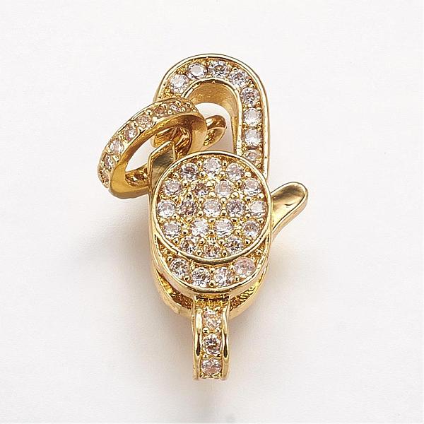 

PandaHall Brass Micro Pave Cubic Zirconia Lobster Claw Clasps, Golden, 21x10x5mm, Hole: 2mm Brass+Cubic Zirconia Others