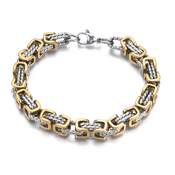 

PandaHall Ion Plating(IP) Two Tone 201 Stainless Steel Byzantine Chain Bracelet for Men Women, Nickel Free, Real 18K Gold Plated, 8-7/8 inch...