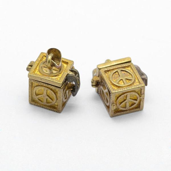 

PandaHall Brass Prayer Box Pendants, Lead Free & Cadmium Free & Nickel Free, Cube with Peace Sign, Raw(Unplated), 18x11.5x17mm, Hole: 4x6mm...
