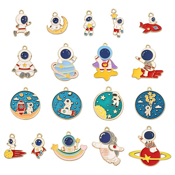 

PandaHall 36Pcs 18 Style Alloy Enamel Pendants, Light Gold, Spaceman & Flat Round, Mixed Color, 2pcs/style Alloy+Enamel Mixed Shapes..., Multicolor