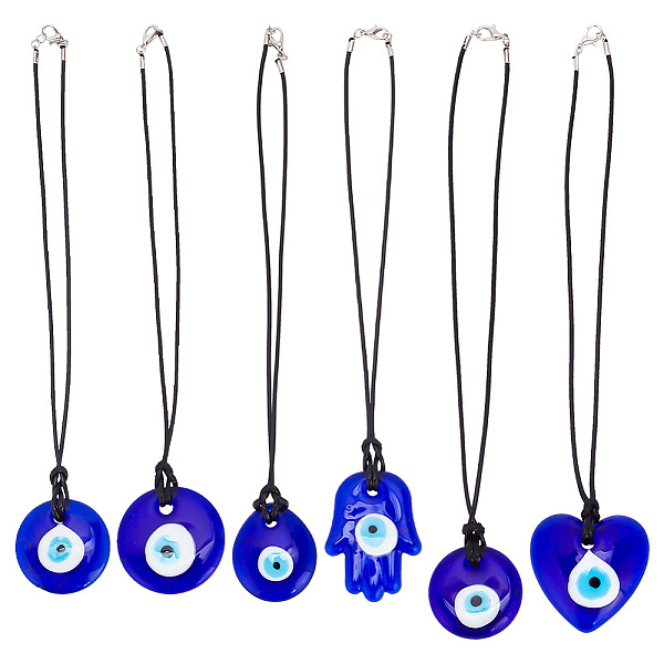 

PandaHall GOMAKERER 6Pcs 6 Styles Turkish Blue Evil Eye Glass Pendants Decorations, with Waxed Cord Hanging Car Interior Decoration, Mixed...