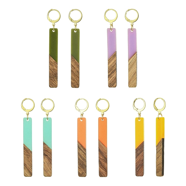 

PandaHall Two Tone Resin & Walnut Wood Rectangle Dangle Leverback Earrings, Golden 304 Stainless Steel Long Drop Earrings, Mixed Color..., Multicolor
