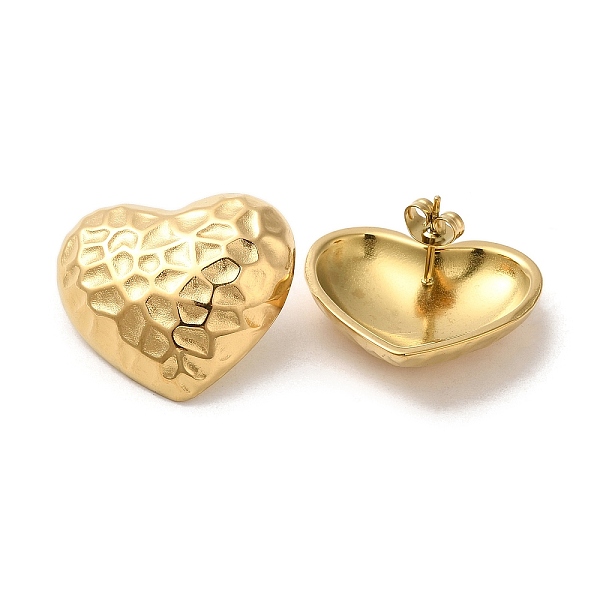 

PandaHall Ion Plating(IP) 304 Stainless Steel Stud Earrings, Textured Heart, Golden, 22x25mm 304 Stainless Steel Heart