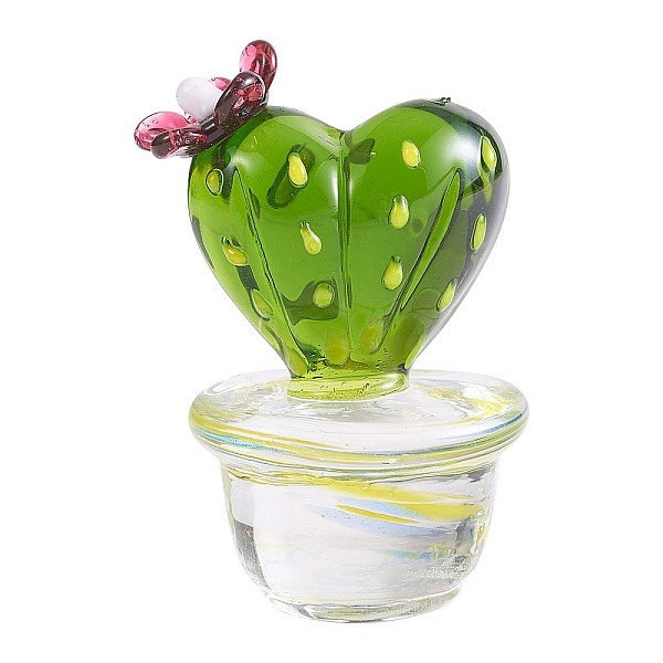 PandaHall Mini Glass Art Cactus Figurines, Handmade Blown Glass Heart Cactus Statues, Cute Mock Plant Cactus Planter for Collectibles Home...