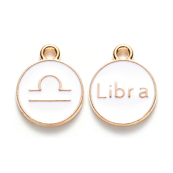 

PandaHall Alloy Enamel Pendants, Cadmium Free & Lead Free, Flat Round with Constellation, Light Gold, White, Libra, 22x18x2mm, Hole: 1.5mm...
