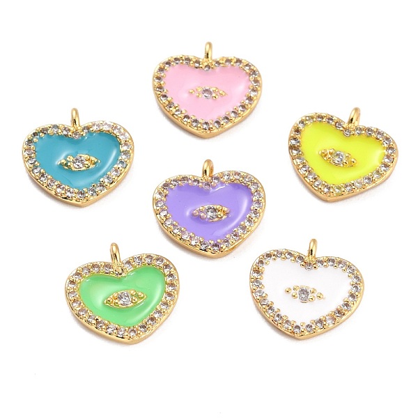 

PandaHall Golden Plated Brass Micro Pave Clear Cubic Zirconia Charms, with Enamel, Long-Lasting Plated, Heart with Eye, Medium Aquamarine...