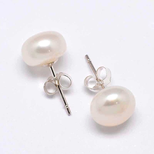 

PandaHall Mother's Day Gift Natural Pearl Half Round Ear Studs, with 925 Sterling Silver Pins and Ear Nuts, Antique White, 10x7mm, Pin..., Orange